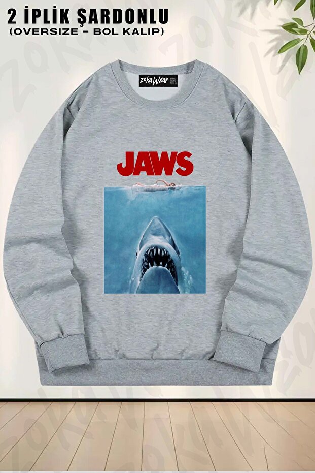 Unisex Poster Shark Film Jaws Printed Oversized Crew Neck Sweatshirt