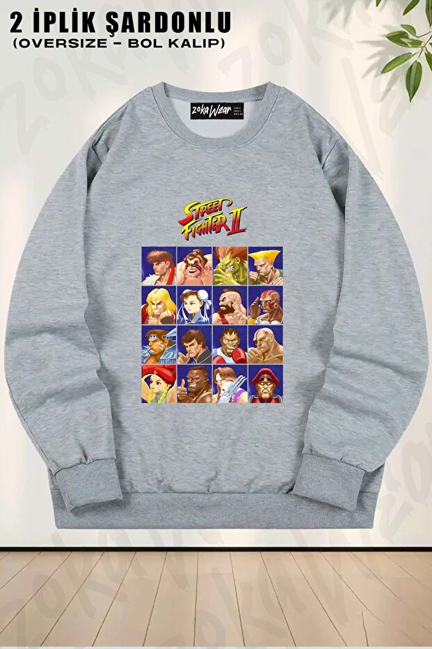 Unisex Street Fighter Printed Oversized Crew Neck Sweatshirt