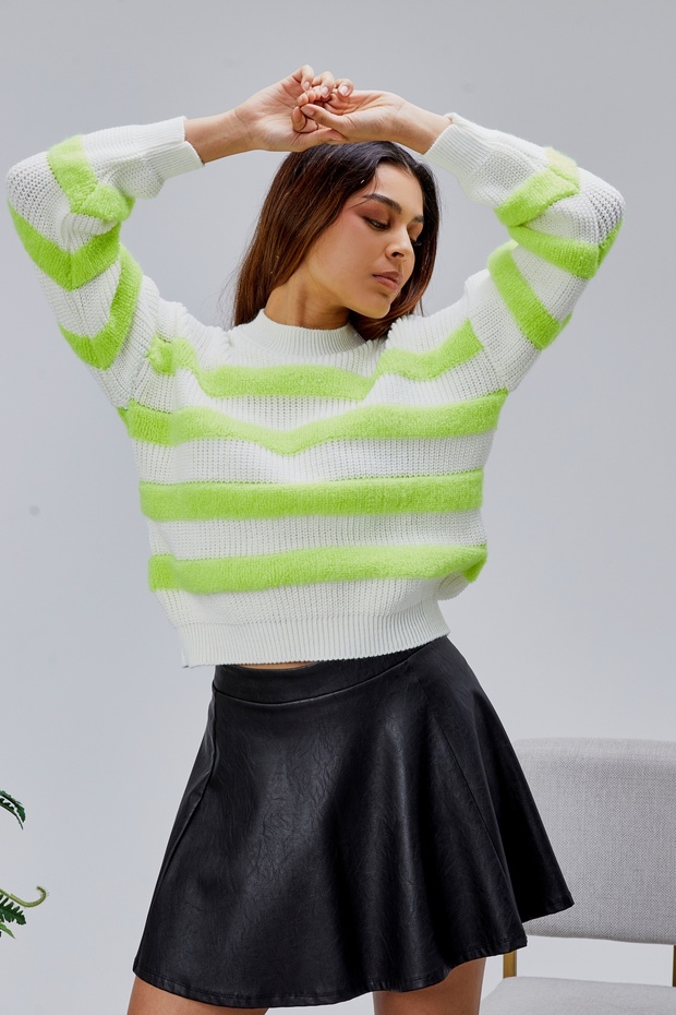 Coool Oversized Wide Fit Crew Neck Lucy Striped Sweater