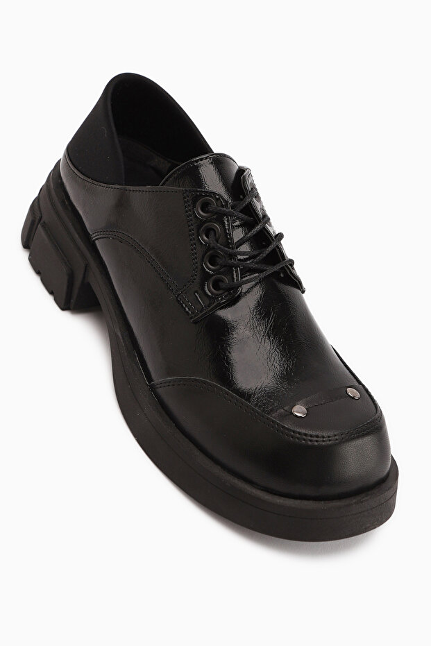 Lilac Black Lace-Up Loafers for Women