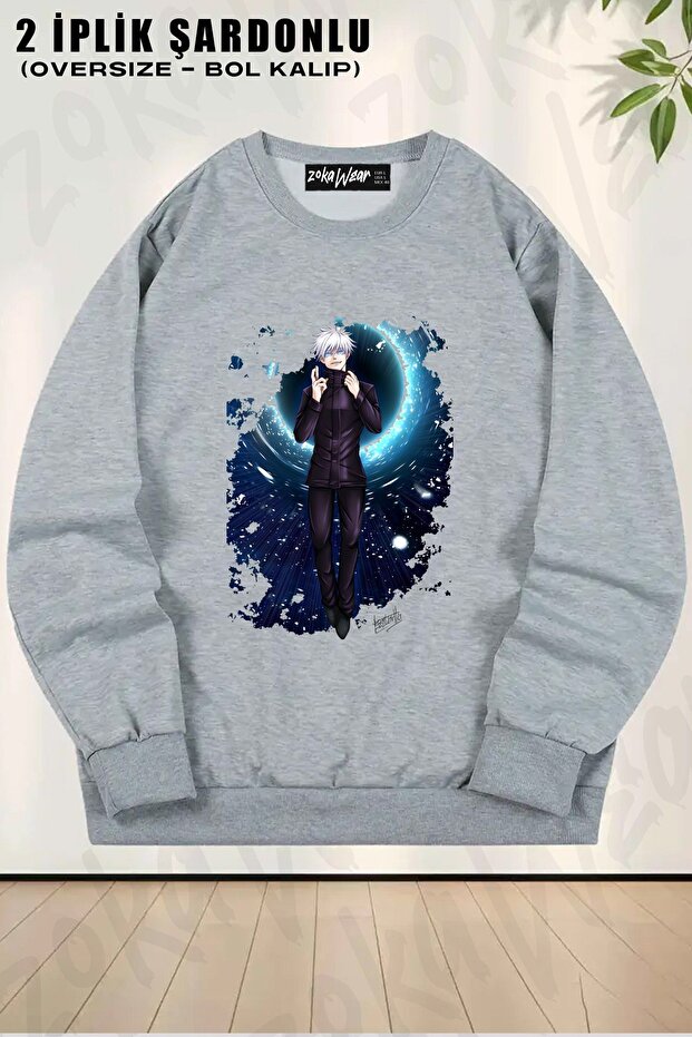 Unisex Jujutsu Kaisen Satoru Gojo (Sensei̇) V2 B Printed O Oversized Crew Neck Sweatshirt