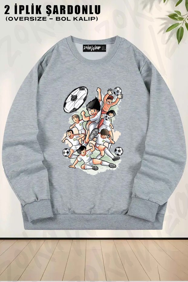 Unisex Niupi Football Captain Captain Tsubasa Printed Oversized Crew Neck Sweatshirt
