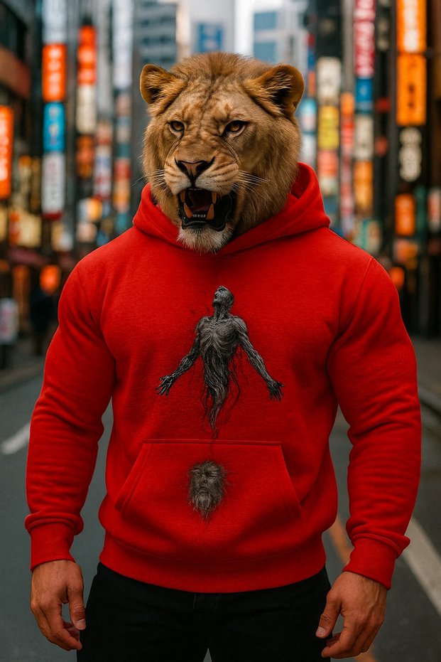 Men's 3 Yarn Ş Fleece-Lined Artistic B Printed Hoodie with Spirit Figure O Oversized Sweatshirt
