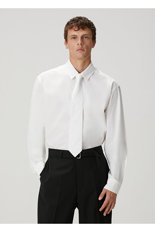 Beyaz Oversized Poplin Gömlek - 1