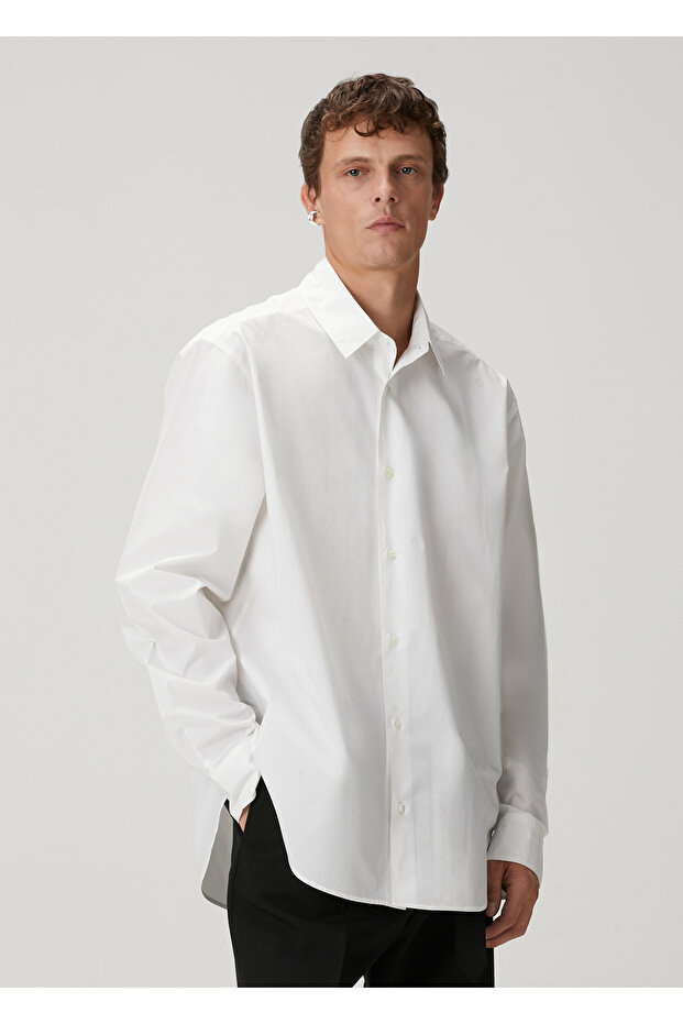 Beyaz Oversized Poplin Gömlek - 4