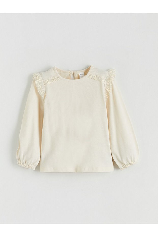 Lcw Kids Crew Neck Lace Detailed Girls T-Shirt