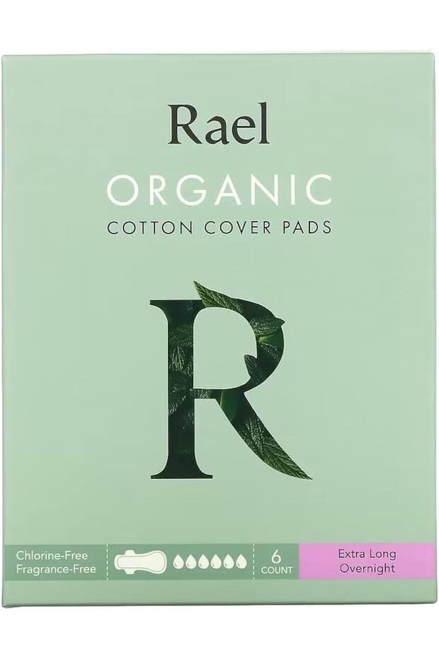 Rael Organic Cotton Cover Pads - Extra Long Overnight, 6 Count