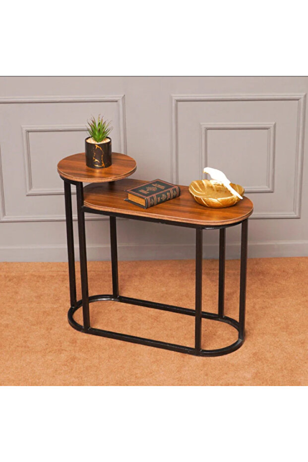 Round coffee tables nested with a metal frame - 1
