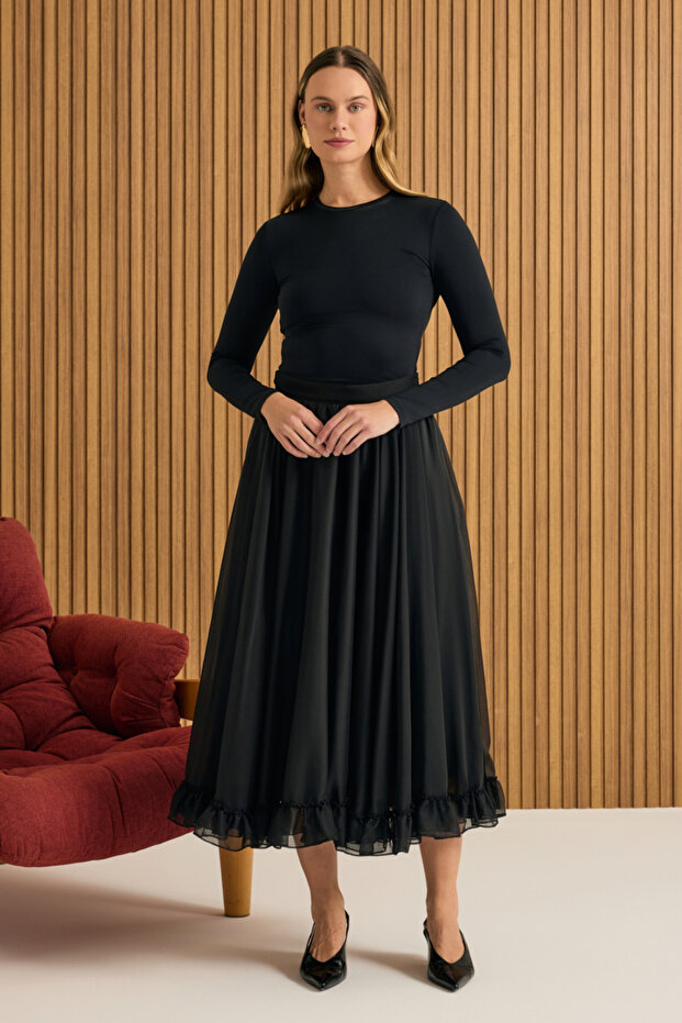 Fırfırlı Şifon Etek - 2