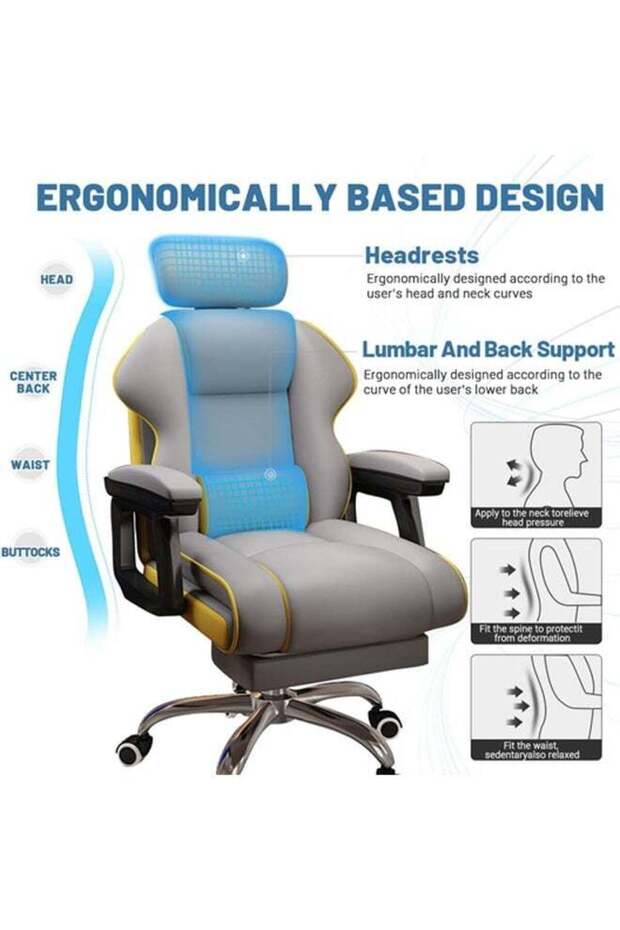 Executive Computer Chair, Ergonomic Adjustable Height with Armrests, Retractable Footrest