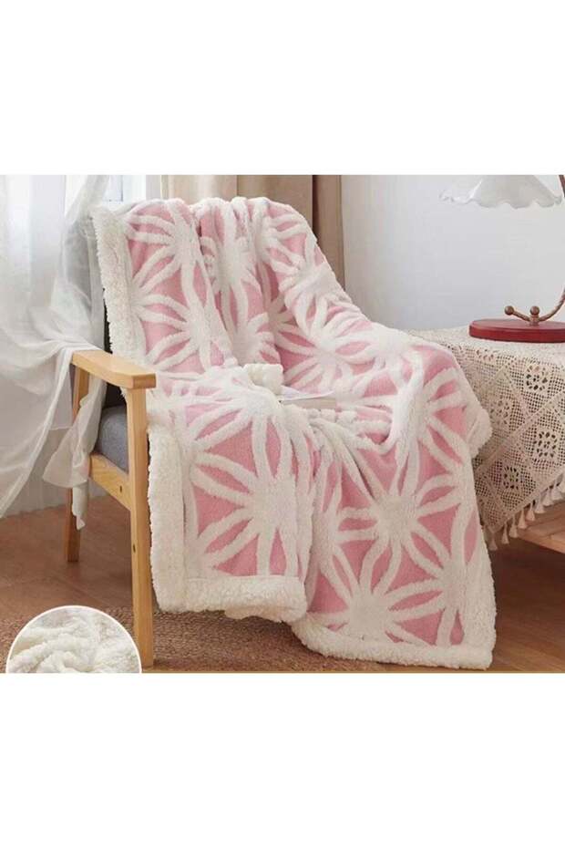 Embossed Geometric Design Warm 200 x 230Cm Pink Blanket