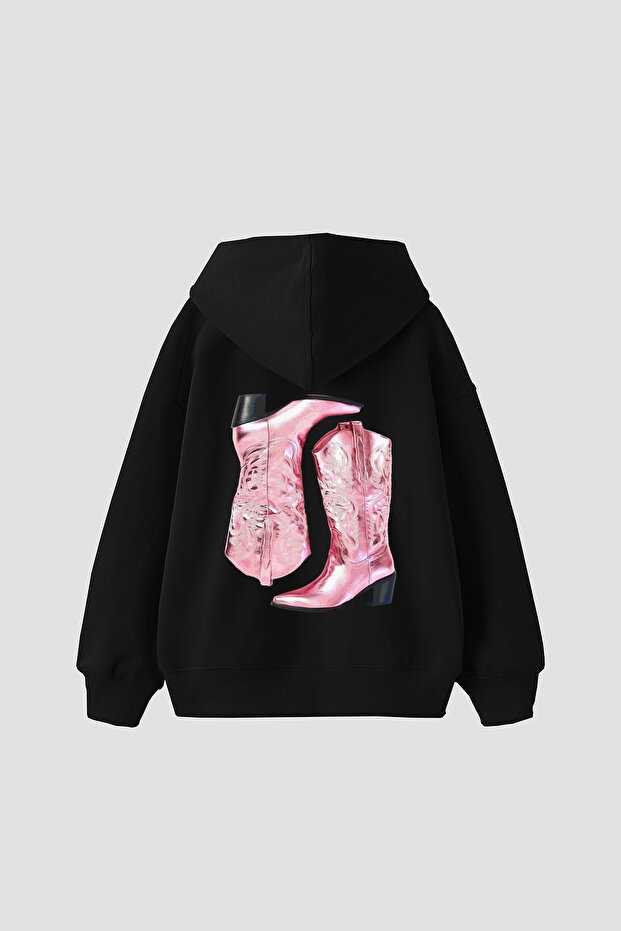 La Vie Er Rose Printed Oversized Unisex Black Hoodie