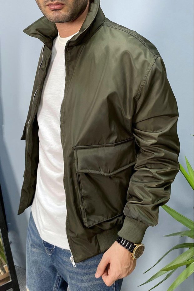 Black Coat with Large Pocket Detail