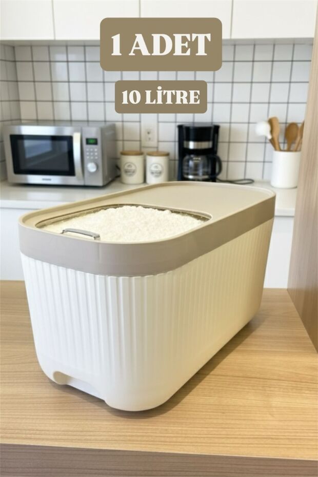 1 Apex Cream 10-Liter Detergent Container with Sliding Lid - Wheeled Food Storage Box with Scale - 1