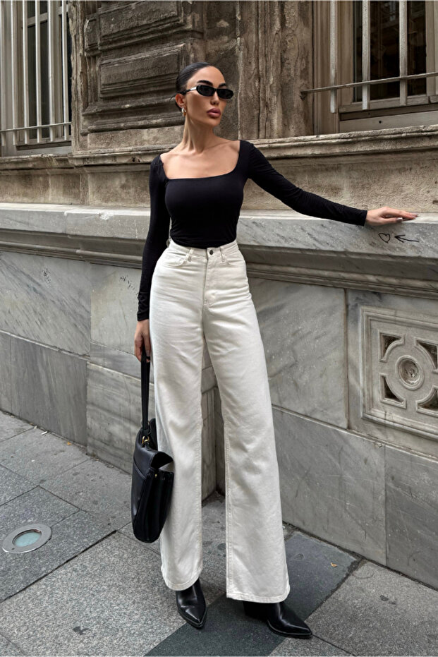 Women's High Waist Denim Pants Cream