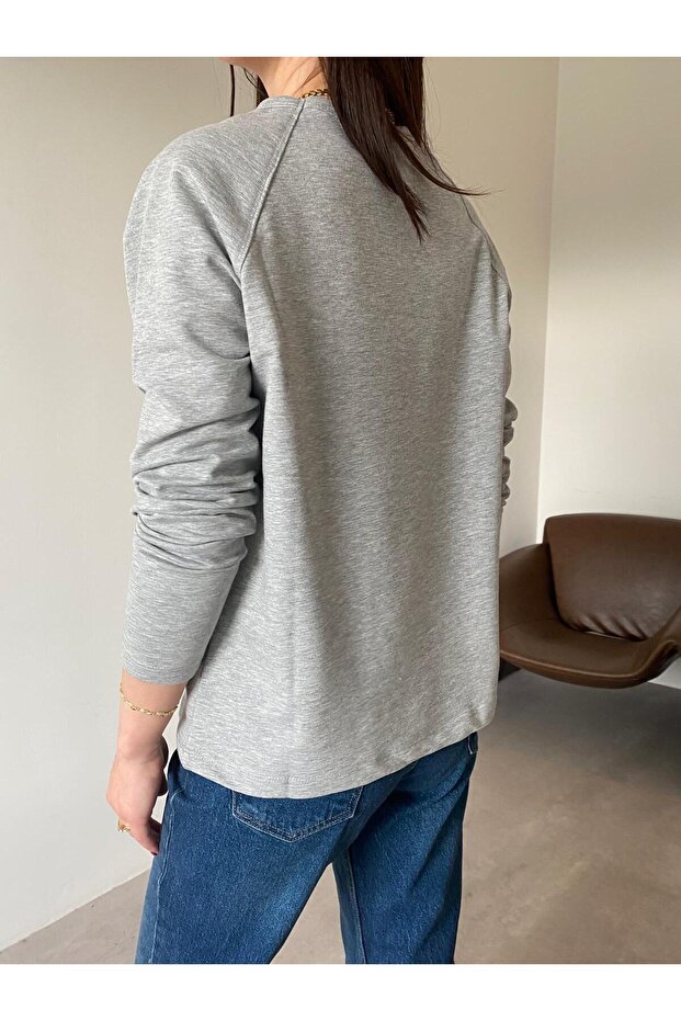 Gray Raglan Sleeve Basic Blouse - 3