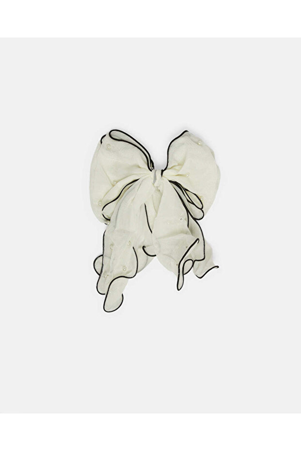Women White Embellished Bow Hair Clip