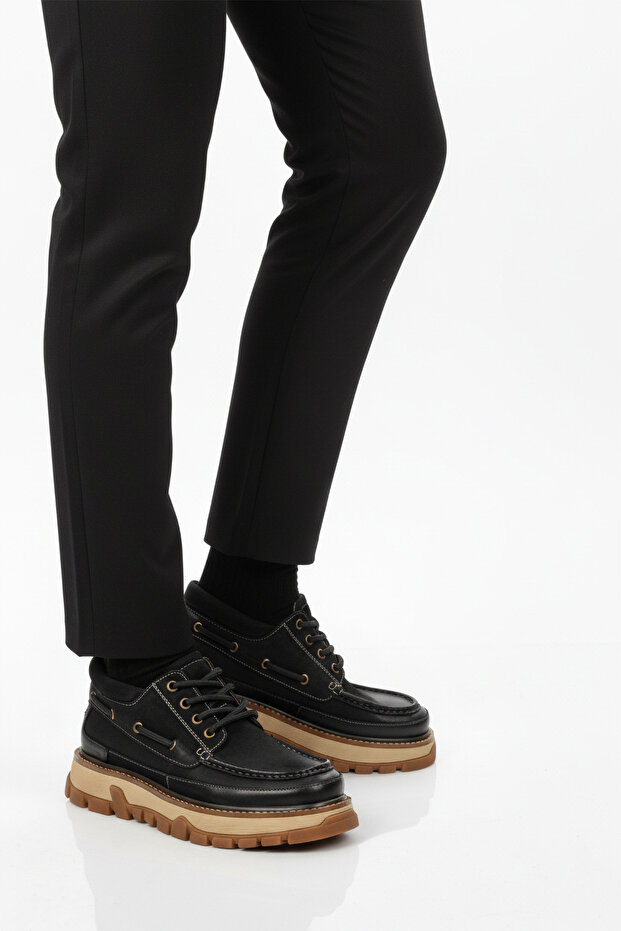 Black Nubuck Genuine Leather High Sole Men's Casual Shoes 25K550 m