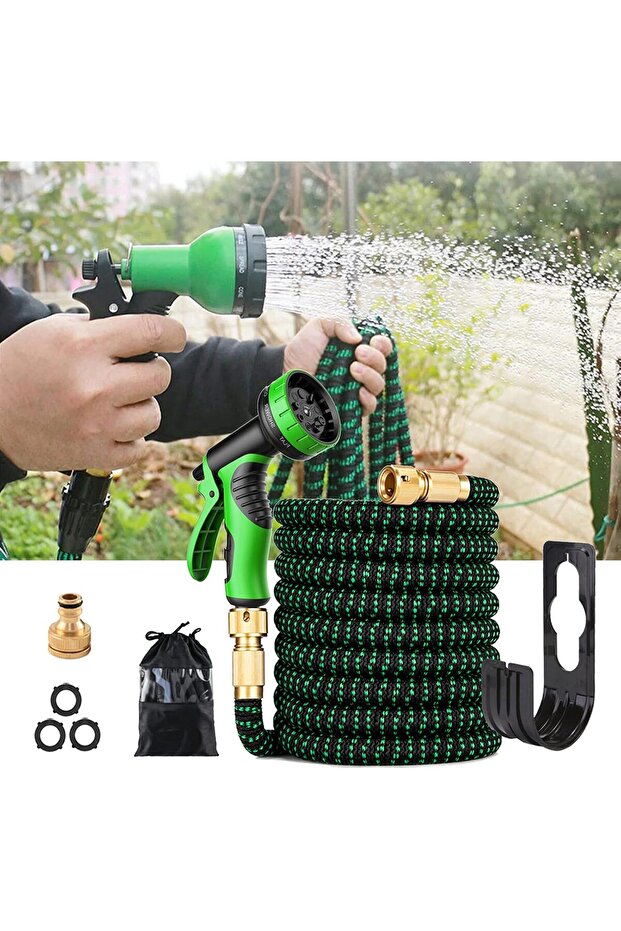 خرطوم حديقة قابل للتمدد بطول 100 قدم مزود بفوهة ذات 9 وظائف - 2