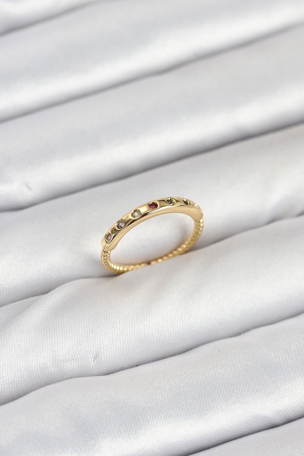 Brass Gold Color Colored Zircon Stone Women's Ring