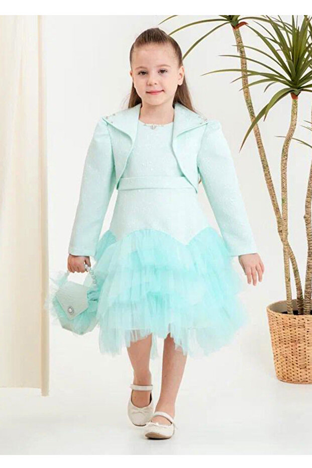 Girl's Dress with Jacket and Tulle Bag