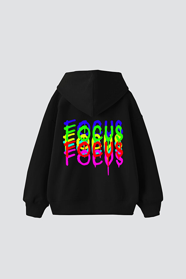 Focus Printed Oversized Unisex Black Hoodie