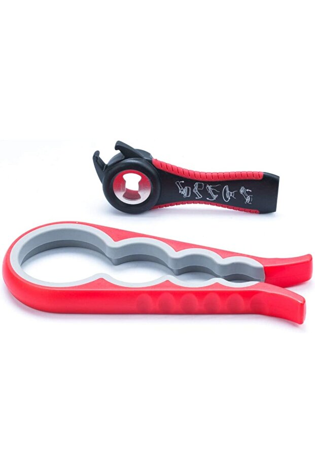 Jar, container and bottle cap opener, multifunctional, 5 in 1, red, mediLOGIC™ - 1