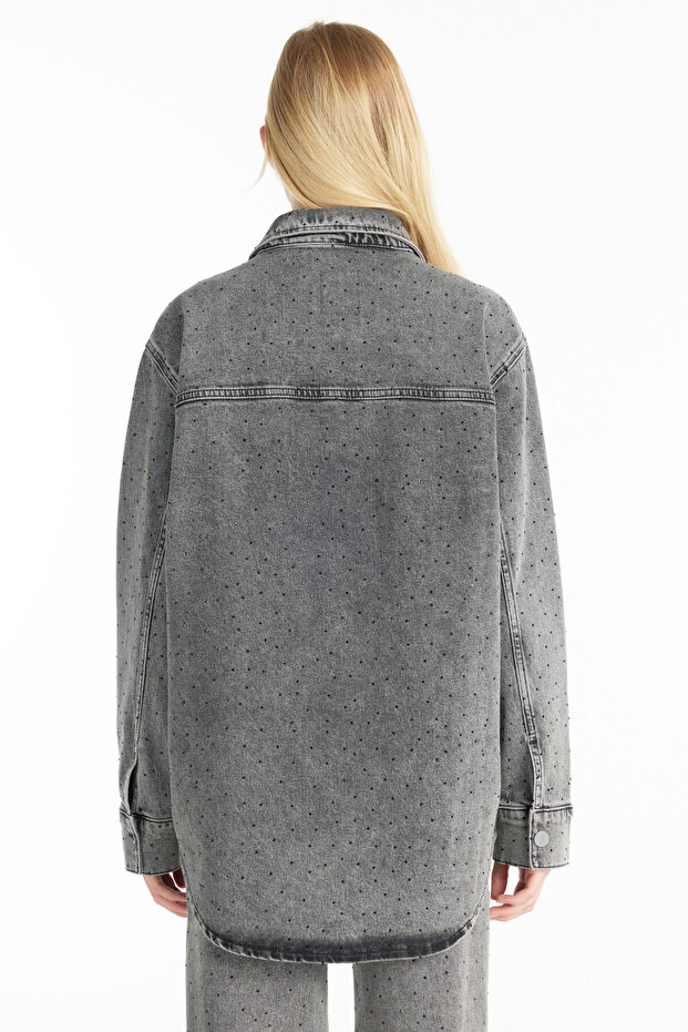 GRİ TAŞLI OVERSİZE JEAN GÖMLEK - 3