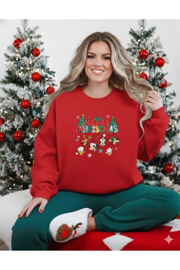 Liyadaco Unisex Red Merry Christmas Printed Festive Party Crew Neck Sweatshirt New Year Christmas