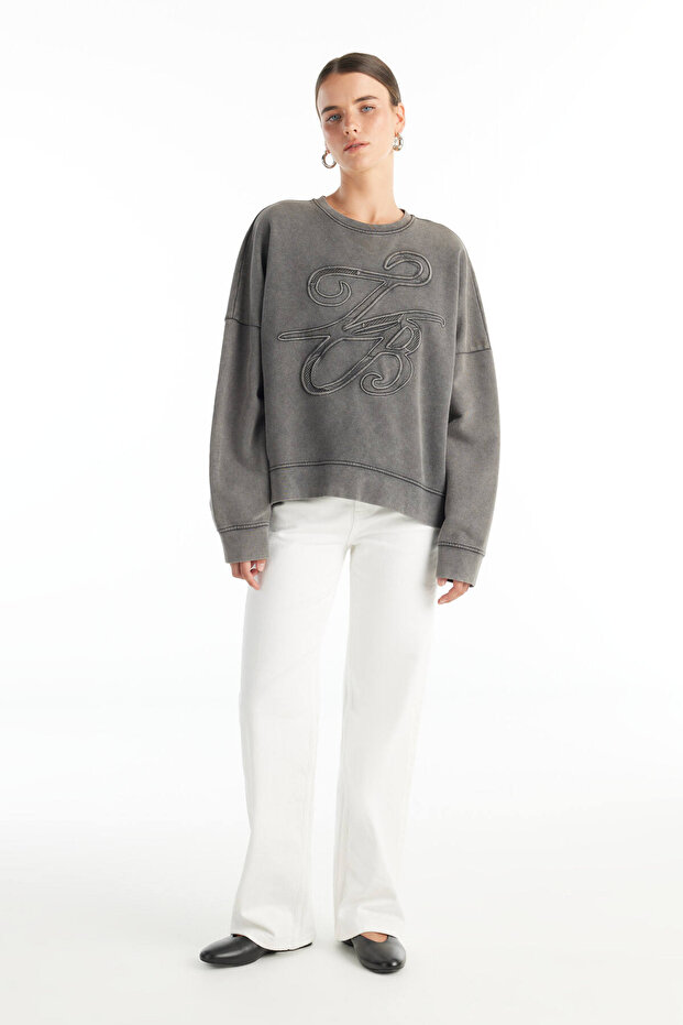 ANTRASİT NAKIŞLI SWEATSHİRT - 2