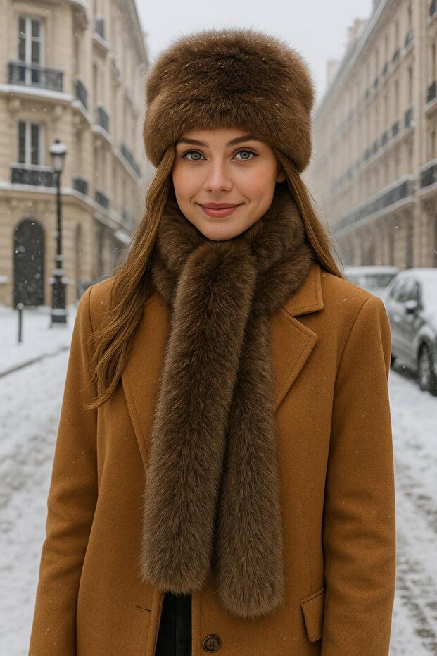 Mink Soft Textured Mango Faux Fur Hat Neck Collar Set of 2