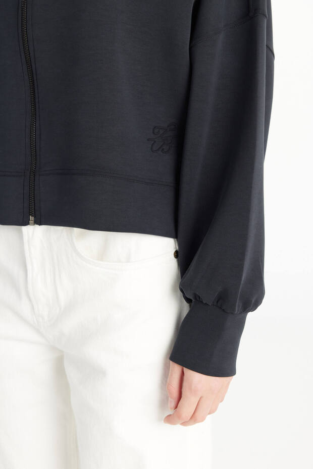 SİYAH FERMUARLI DÖKÜMLÜ SWEATSHİRT - 5