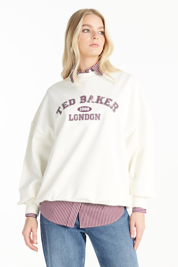 EKRU KOLEJ BASKILI SWEATSHİRT - 3