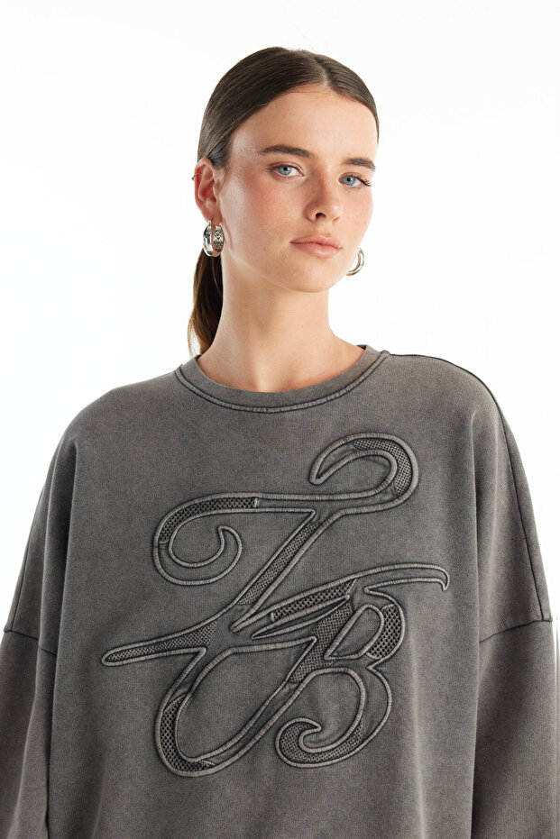 ANTRASİT NAKIŞLI SWEATSHİRT - 5