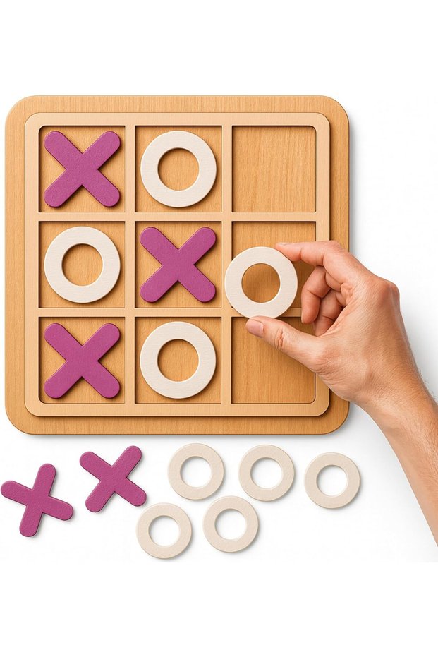 17-inch Wooden Tic Tac Toe, Wood XO Tic-Tac-Toe Board Game