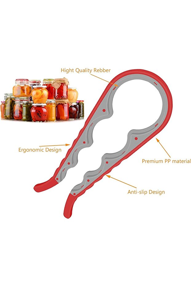 Jar, container and bottle cap opener, multifunctional, 5 in 1, red, mediLOGIC™ - 3