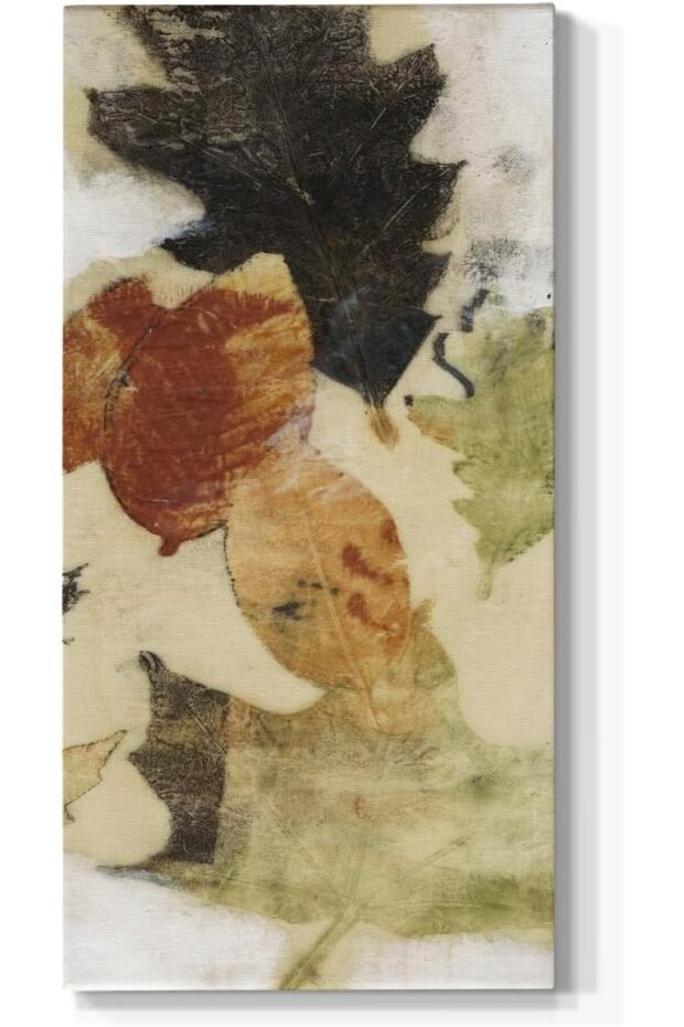 Green & Brown Dried Leaves Wall Art – Nature Canvas Prints (60x120 cm Framed)