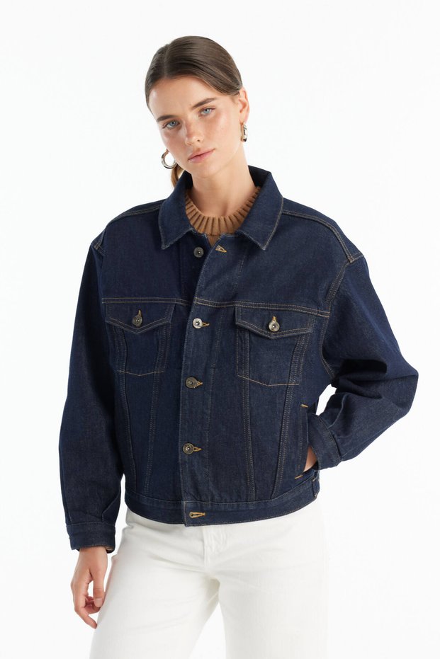KOYU LACİVERT JEAN CEKET