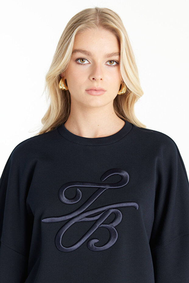 LACİVERT SARGI NAKIŞLI SWEATSHİRT - 5