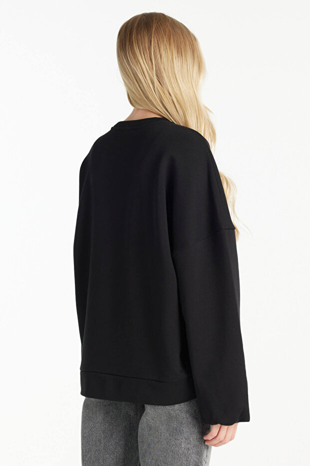 SİYAH SARGI NAKIŞLI SWEATSHİRT - 4