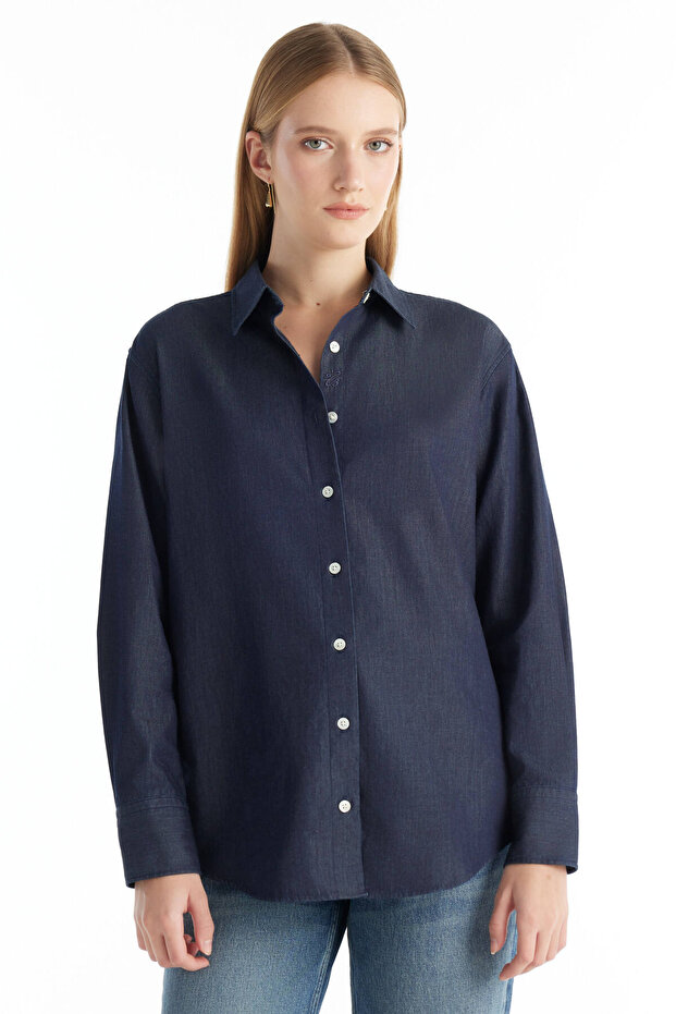 KOYU MAVİ DENİM GÖMLEK - 2