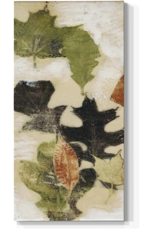 Black & Green Leaves Wall Art – Abstract Botanical Canvas Painting (60x120 cm Framed)