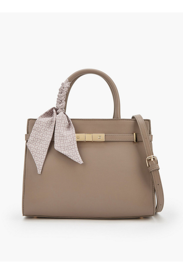 Scarf Accent Tote Bag with Detachable Shoulder Strap - D 12 cms