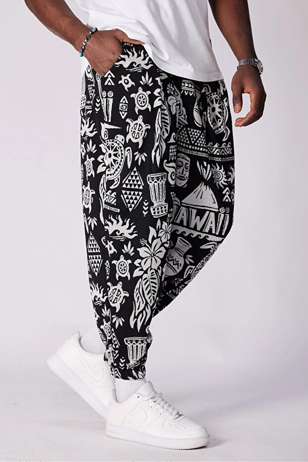 بنطلون شالوار منقوش بخصر مطاطي - 3