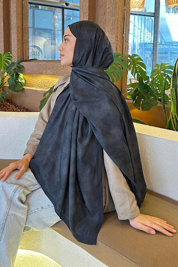 Bulut Desen Bambu Şal Siyah - 4