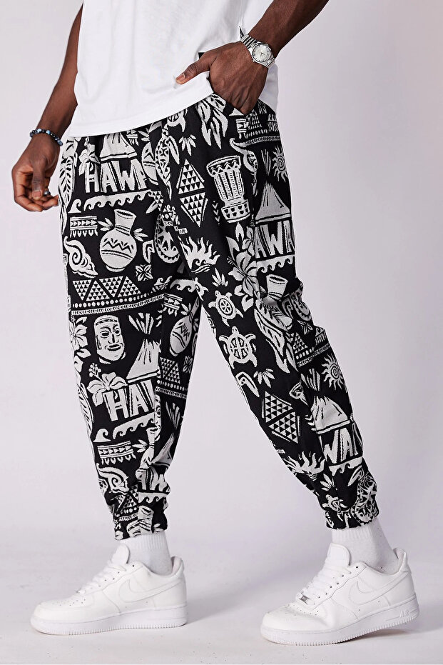 بنطلون شالوار منقوش بخصر مطاطي - 2