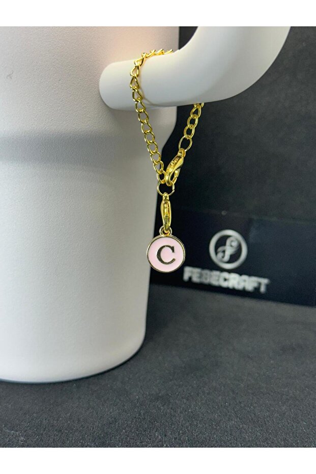 حقيبة إكسسوارات ترمس متوافقة مع حرف C باللون الوردي من نوع Charm Stnly Quencher
