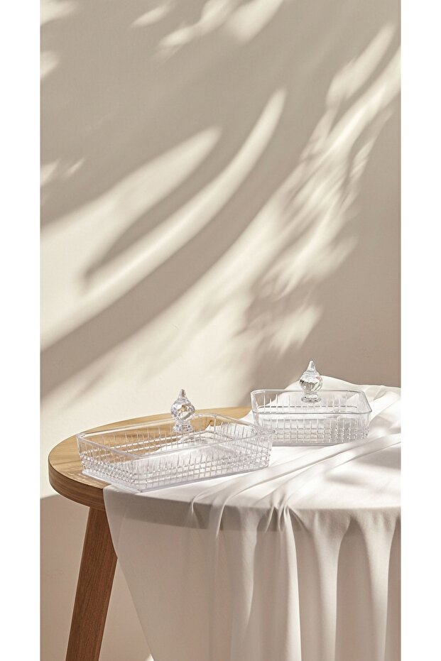 طقم اطباق صحن تقديم حلويات و مكسرات متعدد الاستخدامات بغطاء - 2