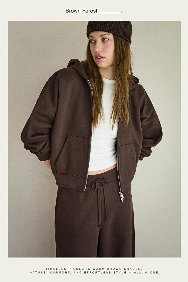 Oversize kapüşonlu fermuarlı sweatshirt - 5