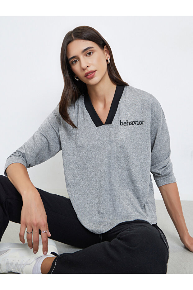 Women Grey Embroidered Slogan T-Shirt